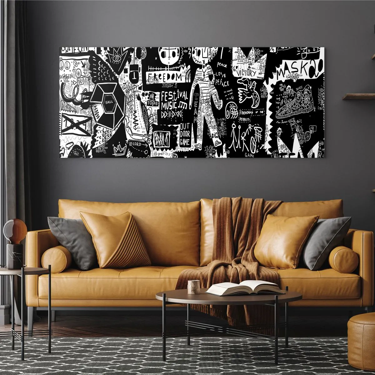 Impression sur verre - Image sur verre - Collage noir et blanc inspiré du street art - 140x50cm - Jeunesse spirituelle de loi et de joie - Décoration murale moderne pour le salon et la chambre ARTTOR