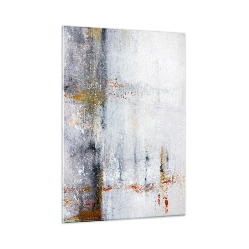 Impression sur verre - Image sur verre - Une peinture abstraite présentant une subtile combinaison de gris, de blanc et d'or. - 50x70cm - Derrière l'air un rideau - Décoration murale moderne pour le salon et la chambre ARTTOR