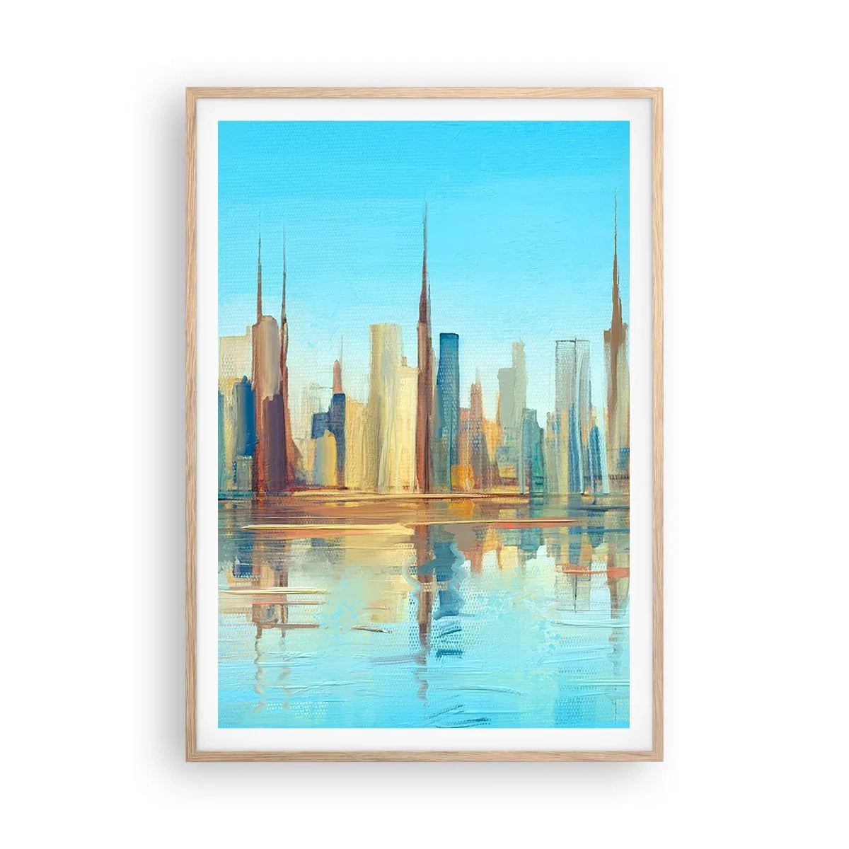 Affiche dans un chêne clair - Poster - Une métropole ensoleillée - 70x100 cm
