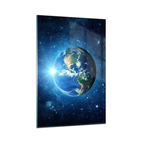 Impression sur verre - Image sur verre - La Terre dans l'espace entourée d'étoiles et de lumière - 80x120cm - Nous sommes au paradis - Décoration murale moderne pour le salon et la chambre ARTTOR