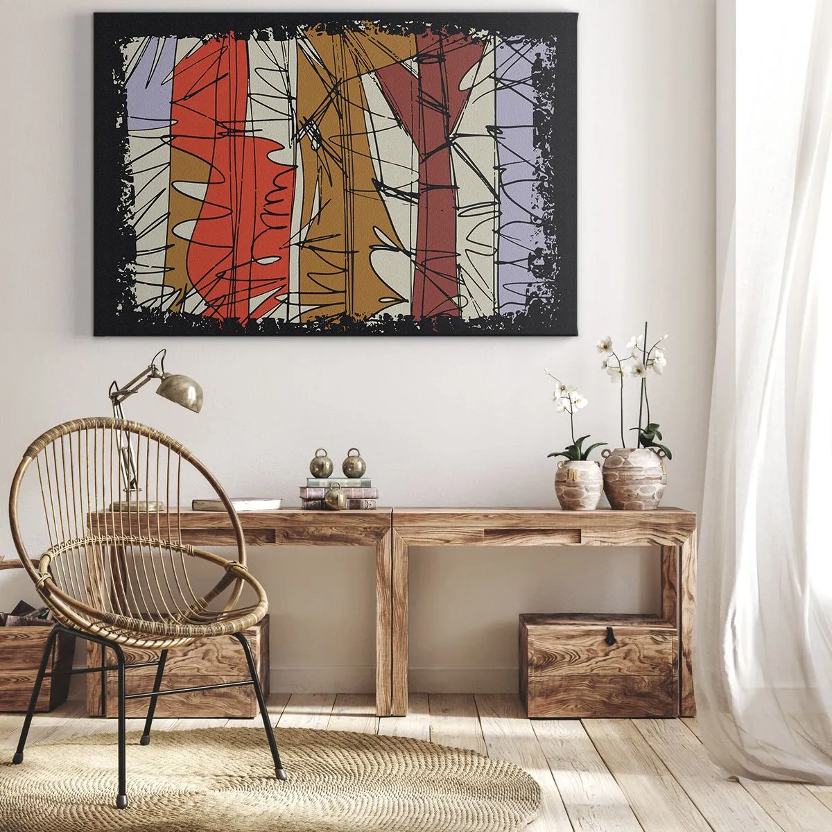 Impression sur toile - Image sur toile - Composition abstraite aux couleurs intenses - 70x50cm - Composition spontanée - Décoration murale moderne pour le salon et la chambre ARTTOR