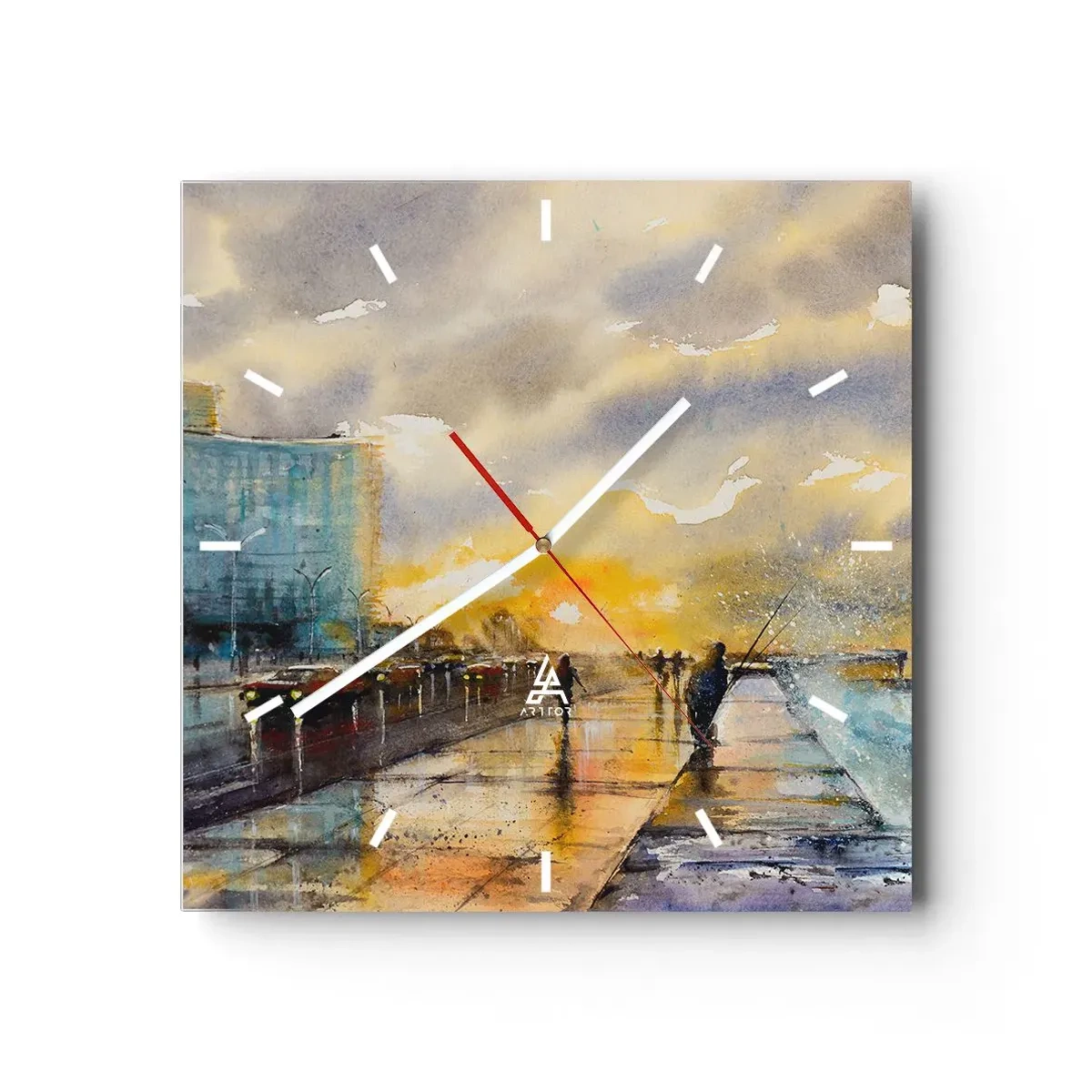 Horloge murale - Pendule murale - Une vue pittoresque de la promenade en bord de mer au coucher du soleil - 30x30cm - La vie sur le rivage - Décoration murale moderne pour le salon et la chambre ARTTOR