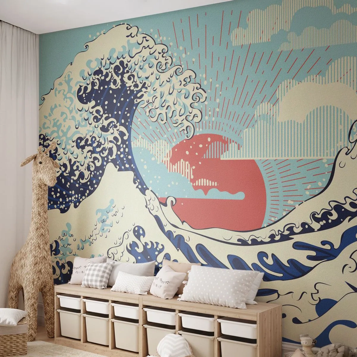 Papier Peint Autocollant Deluxe Sticker - D'une inspiration japonnaise - Abstraction, Vague de mer, Mer - 450x315 cm