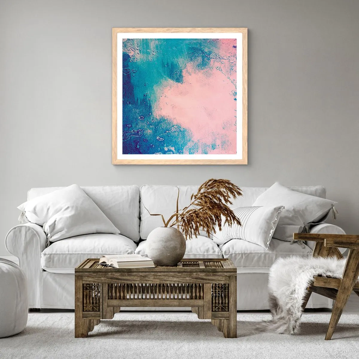 Affiche dans un chêne clair - Poster - Etreintes bleues - 60x60 cm