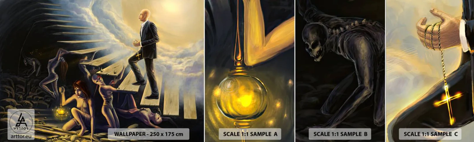 Échantillon de Papier Peint Autocollant Deluxe Sticker - Voyage dantesque vers la lumière - Abstraction, Fantaisie, Personnes - 100x30 cm