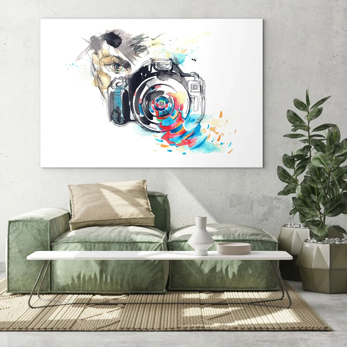 Impression sur verre - Image sur verre - Appareil photo avec des éléments colorés abstraits - 100x70cm - Dans l'oeil de l'objectif - Décoration murale moderne pour le salon et la chambre ARTTOR