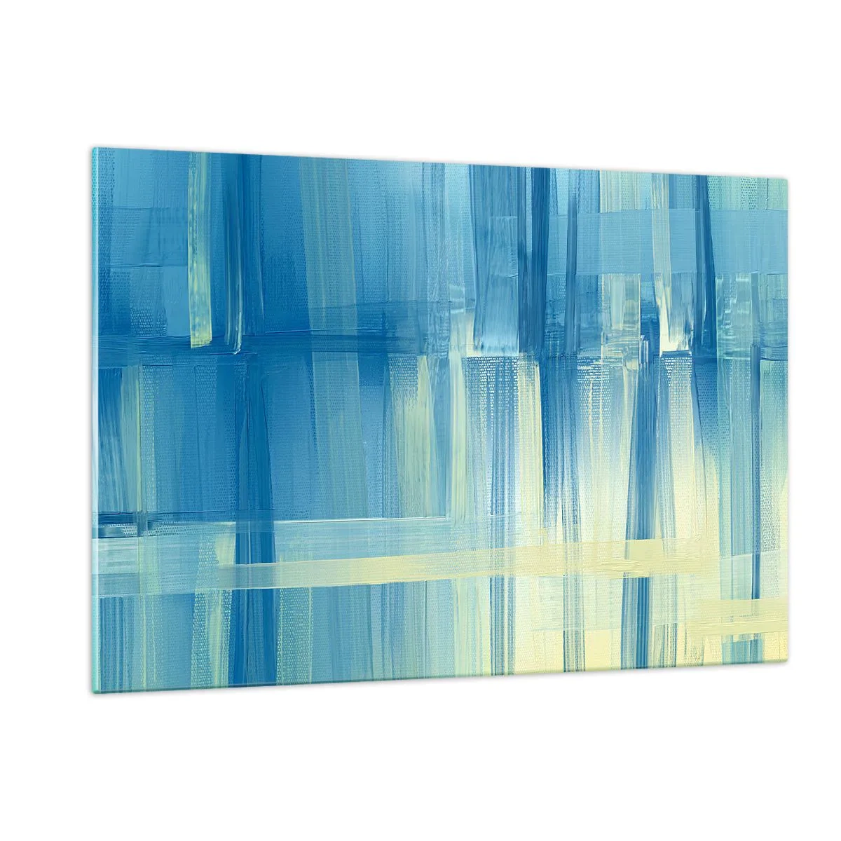 Impression sur verre - Image sur verre - Coups de pinceau abstraits en turquoise et jaune - 120x80cm - Composition en turquoise - Décoration murale moderne pour le salon et la chambre ARTTOR