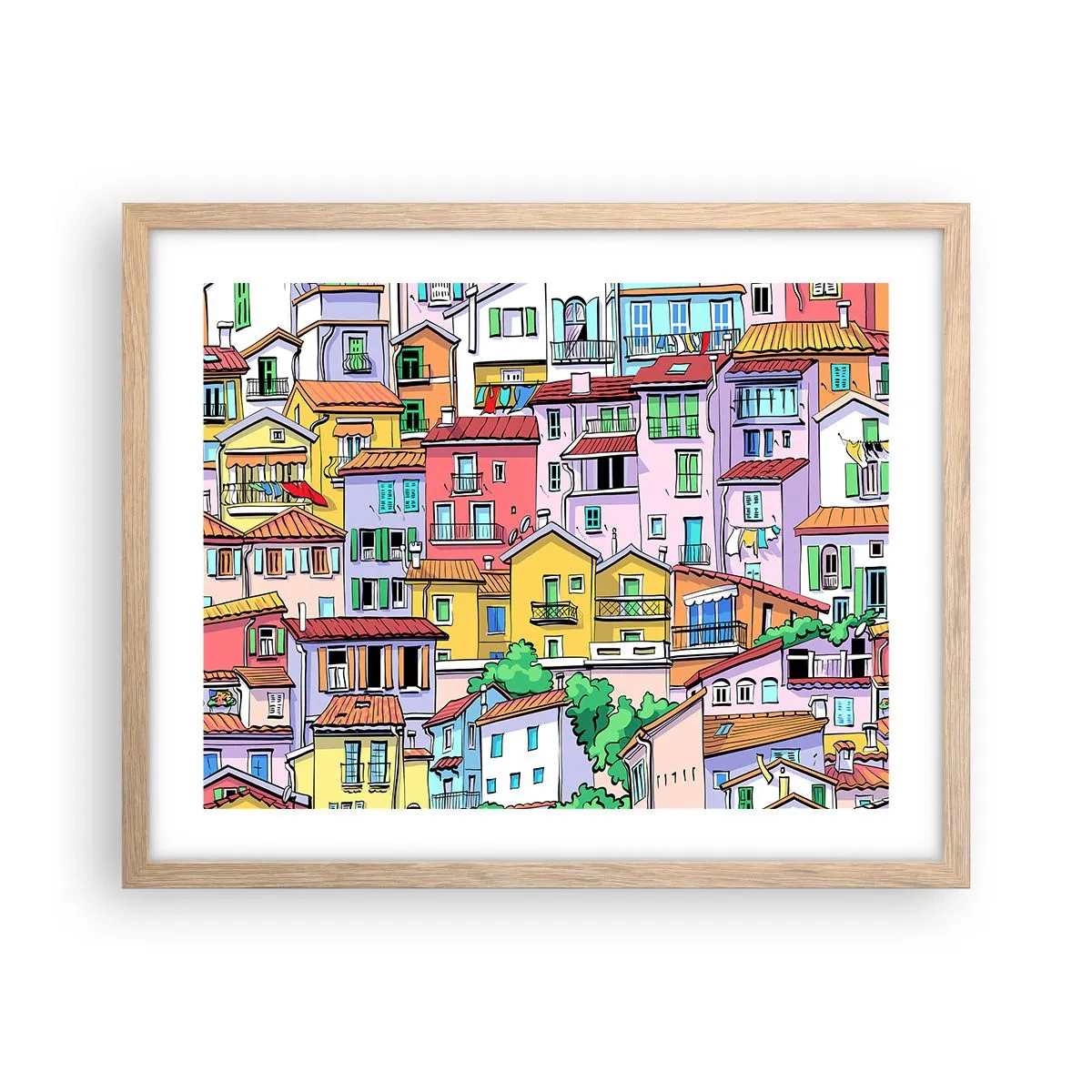Affiche dans un chêne clair - Poster - Ville joyeuse - 50x40 cm