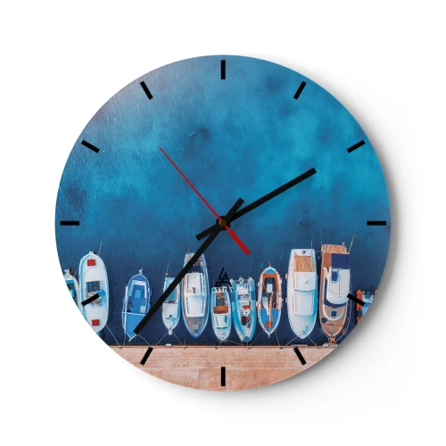 Horloge murale - Pendule murale - Une rangée de bateaux amarrés au quai dans l'eau bleue - 30x30cm - En une seule fois - Décoration murale moderne pour le salon, la cuisine et la chambre ARTTOR