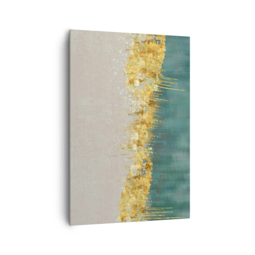 Impression sur toile - Image sur toile - Des accents dorés sur un fond vert-beige - 70x100cm - La frontière dorée - Décoration murale moderne pour le salon et la chambre ARTTOR