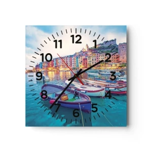 Horloge murale - Pendule murale - Soirée colorée au port - 40x40 cm
