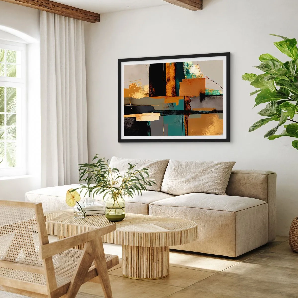 Affiche dans un cadre noir - Poster - Abstraction – lumière et ombre - 50x40 cm