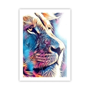 Affiche - Poster - Un portrait coloré d'un lion dans un style artistique aux couleurs intenses. - 50x70cm - L'intelligence de la nature - Décoration murale moderne pour le salon et la chambre ARTTOR