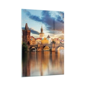 Impression sur verre - Image sur verre - Pont Charles au coucher du soleil avec des bâtiments pittoresques en arrière-plan - 50x70cm - Belle depuis des lustres - Décoration murale moderne pour le salon et la chambre ARTTOR