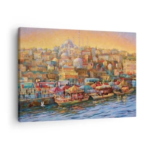 Impression sur toile - Image sur toile - Panorama pittoresque d'Istanbul avec vue sur la baie et la ville - 70x50cm - Conte d'Istanbul - Décoration murale moderne pour le salon et la chambre ARTTOR