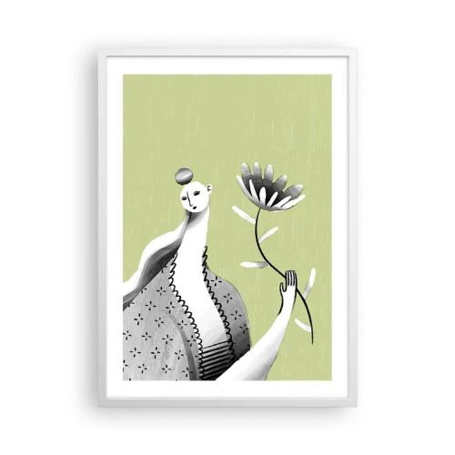 Affiche dans un cadre blanc - Poster - Portrait moderniste – tenant une fleur - 50x70 cm
