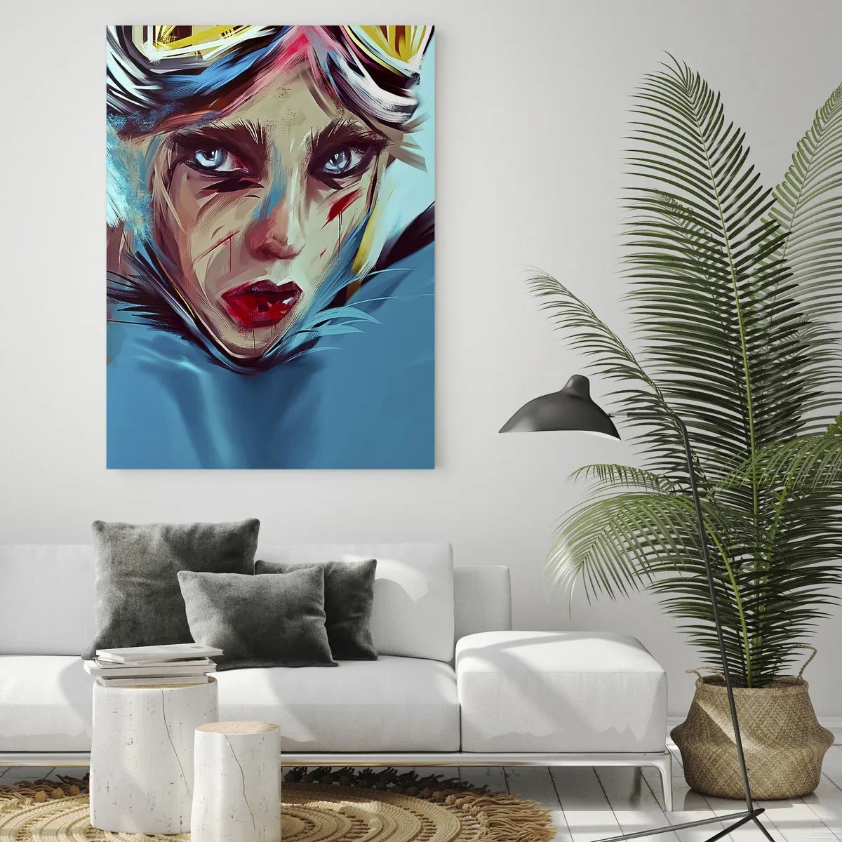 Impression sur verre - Image sur verre - Portrait d'une femme aux couleurs dynamiques et au style abstrait - 80x120cm - Guerrière errante - Décoration murale moderne pour le salon et la chambre ARTTOR