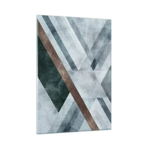 Impression sur verre - Image sur verre - Abstraction géométrique dans des tons froids avec un accent vert foncé - 50x70cm - Élégance sophistiquée de la géométrie - Décoration murale moderne pour le salon et la chambre ARTTOR