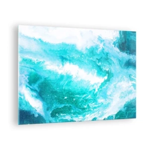 Impression sur verre - Image sur verre - Une composition abstraite représentant des vagues et des tourbillons turquoise. - 70x50cm - Au coeur de l'élément - Décoration murale moderne pour le salon et la chambre ARTTOR