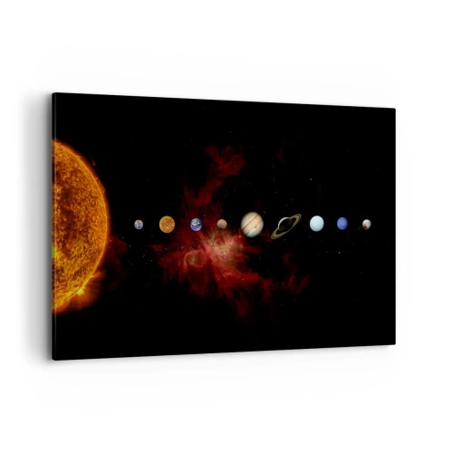 Impression sur toile - Image sur toile - Le système solaire avec des planètes sur fond d'espace - 120x80cm - Notre quartier - Décoration murale moderne pour le salon et la chambre ARTTOR