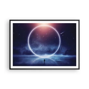 Affiche dans un cadre noir - Poster - Un paysage magique avec une silhouette et un cercle de lumière la nuit - 100x70cm - Ils sont déjà là... - Décoration murale moderne pour le salon et la chambre ARTTOR