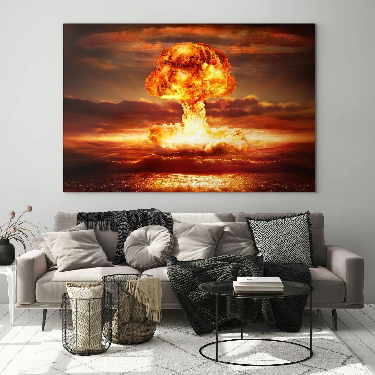 Impression sur verre - Image sur verre - Une explosion de nuage en forme de champignon dans les couleurs intenses d'un coucher de soleil - 100x70cm - Et la fin viendra - Décoration murale moderne pour le salon et la chambre ARTTOR