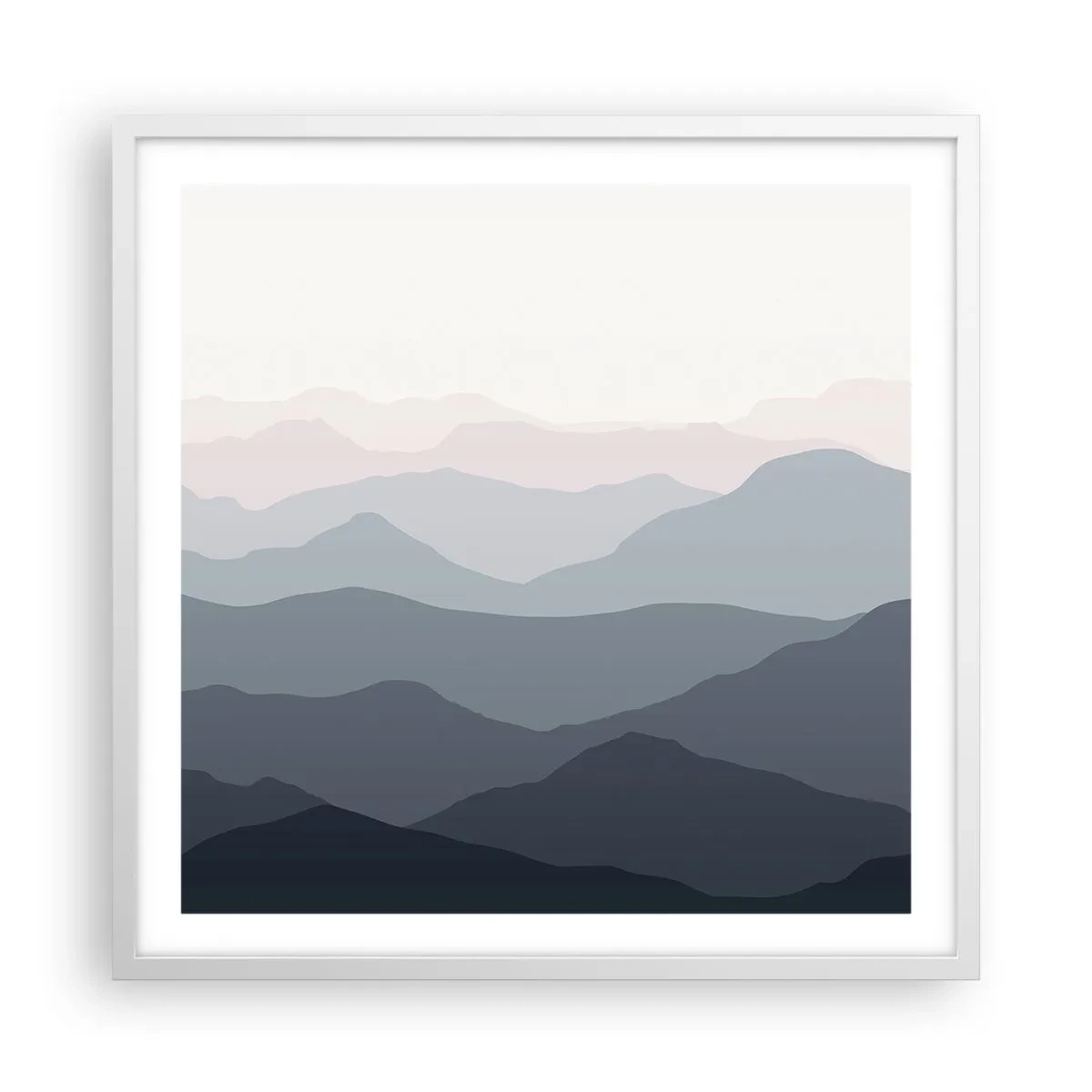 Affiche dans un cadre blanc - Poster - Vagues de montagnes - 60x60 cm