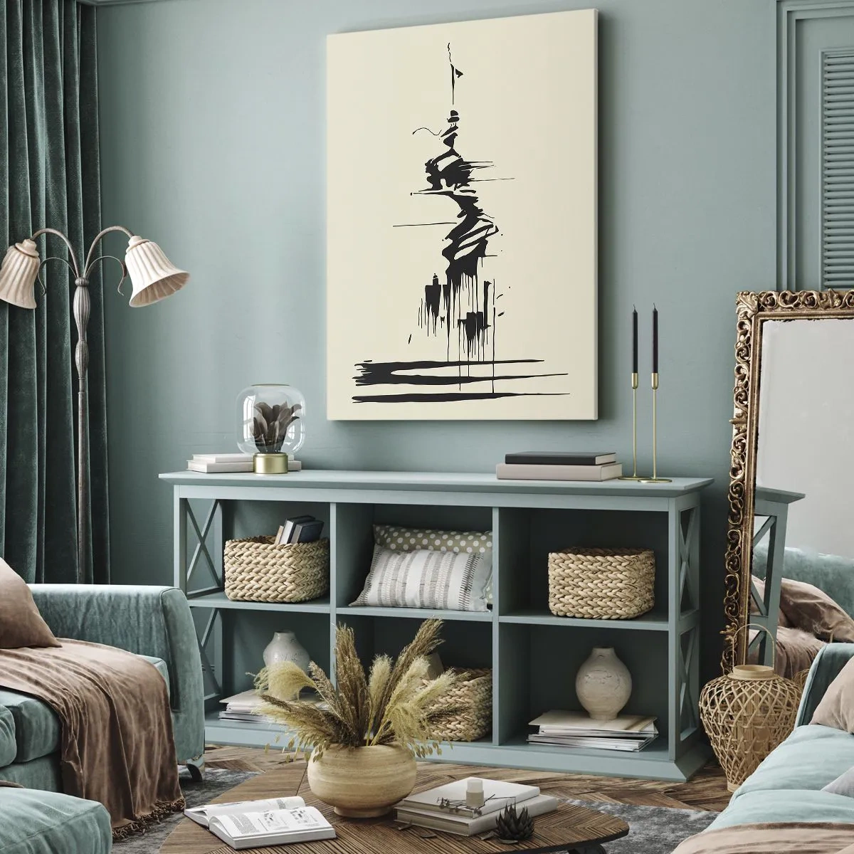 Impression sur toile - Image sur toile - Abstraction minimaliste avec des lignes noires sur un fond clair - 50x70cm - Abstraction hâtive - Décoration murale moderne pour le salon et la chambre ARTTOR