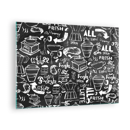 Impression sur verre - Image sur verre - Graphiques et lettrages de café sur fond noir dans un style rétro - 70x50cm - Tout ce dont tu as besoin c'est… - Décoration murale moderne pour le salon et la chambre ARTTOR