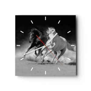 Horloge murale - Pendule murale - Chevaux au galop en noir et blanc - 30x30cm - Galop de la liberté - Décoration murale moderne pour le salon et la chambre ARTTOR