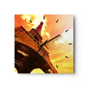 Horloge murale - Pendule murale - La Tour Eiffel contre un ciel doré au coucher du soleil - 30x30cm - Monumental, car il est doré par le soleil - Décoration murale moderne pour le salon et la chambre ARTTOR