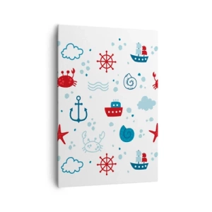 Impression sur toile - Image sur toile - Motif nautique avec ancres, navires et crabes - 70x100cm - Conte de fées de la mer - Décoration murale moderne pour le salon et la chambre ARTTOR