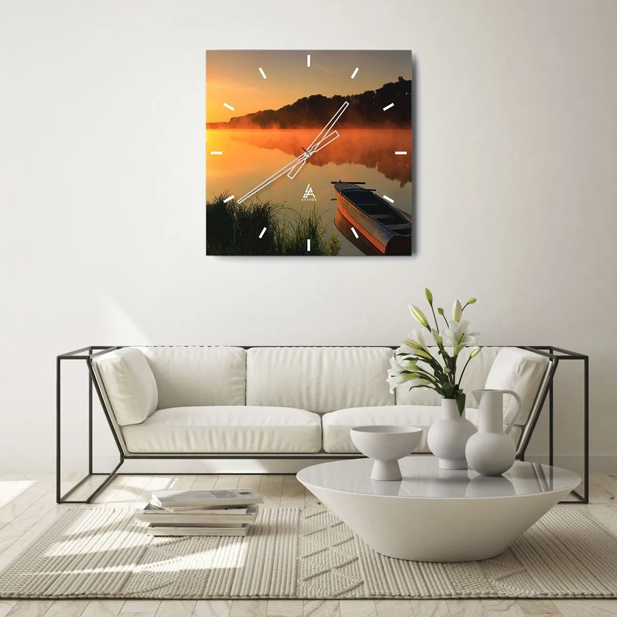 Horloge murale - Pendule murale - Lever du soleil sur l'eau comme un miroir - 40x40 cm