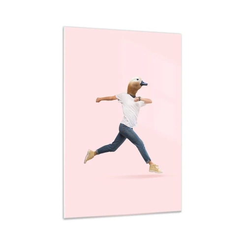 Impression sur verre - Image sur verre - Une figure surréaliste avec une tête de canard en mouvement - 70x100cm - Une pincée d'absurdité - Décoration murale moderne pour le salon et la chambre ARTTOR