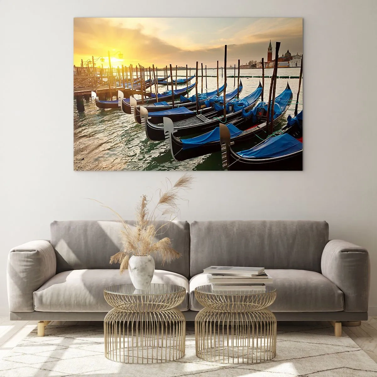 Impression sur verre - Image sur verre - Gondoles à Venise au coucher du soleil - 70x50cm - Avant que le vacarme n'arrive - Décoration murale moderne pour le salon et la chambre ARTTOR