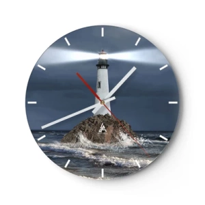 Horloge murale - Pendule murale - Un phare sur un rocher entouré de vagues agitées - 30x30cm - I… i… ici ! - Décoration murale moderne pour le salon, la cuisine et la chambre ARTTOR