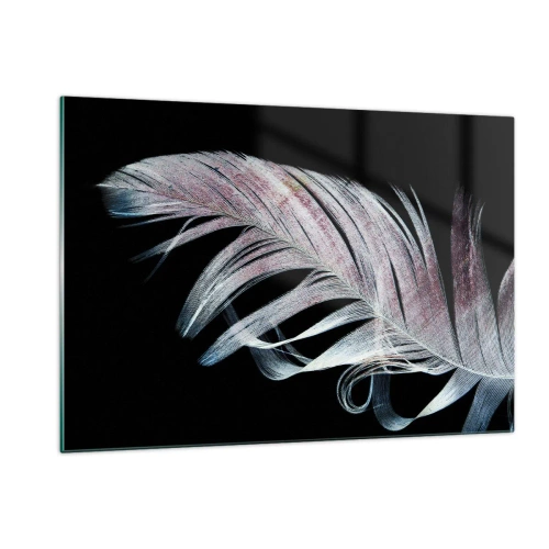 Impression sur verre - Image sur verre - Une plume délicate sur fond noir dans une démarche artistique - 120x80cm - Pensez au toucher - Décoration murale moderne pour le salon et la chambre ARTTOR