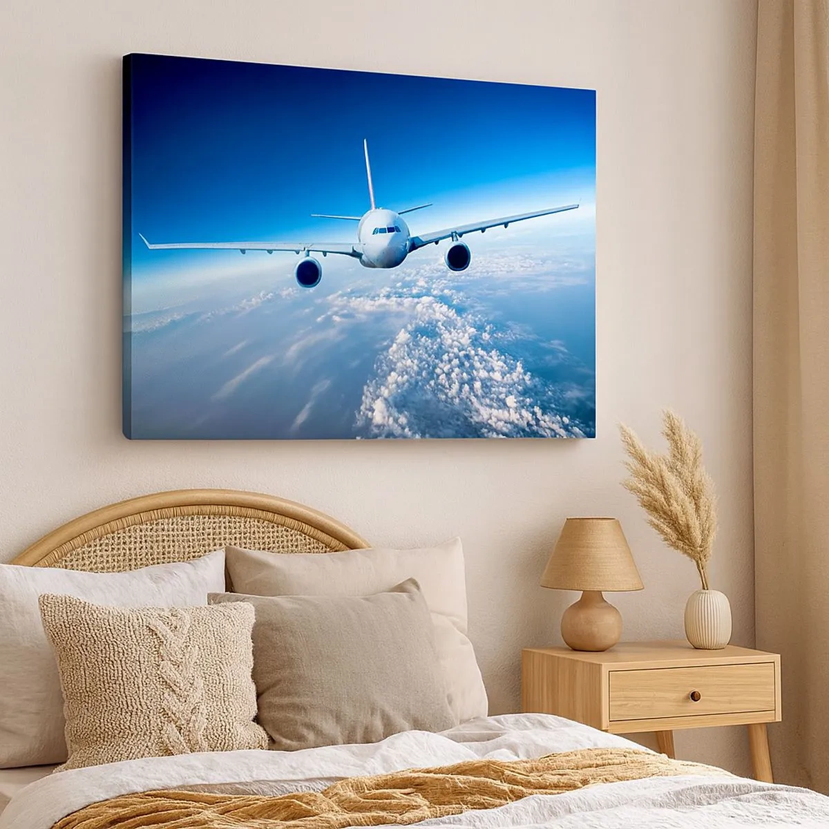 Impression sur toile - Image sur toile - Un avion volant au-dessus des nuages contre un ciel bleu - 70x50cm - Je vole parce que je le veux - Décoration murale moderne pour le salon et la chambre ARTTOR