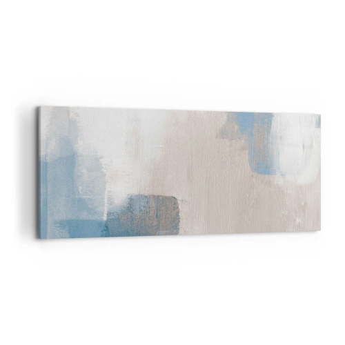 Impression sur toile - Image sur toile - Formes abstraites dans les tons de bleu et de beige - 120x50cm - Abstraction rose derrière un rideau de bleu - Décoration murale moderne pour le salon et la chambre ARTTOR