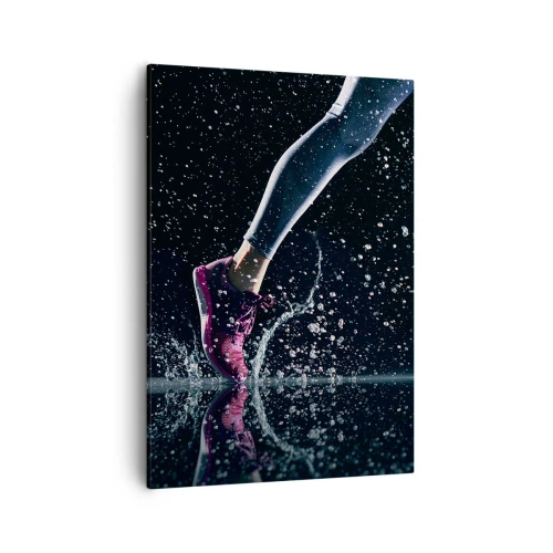 Impression sur toile - Image sur toile - Une prise de vue dynamique d'une course sous la pluie sur fond noir - 50x70cm - Combien de force dans les jambes - Décoration murale moderne pour le salon et la chambre ARTTOR