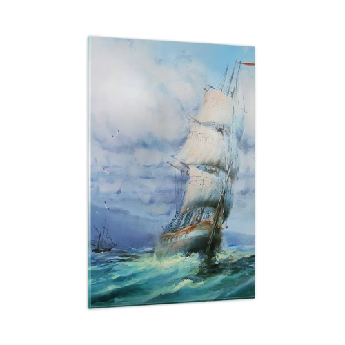 Impression sur verre - Image sur verre - Un navire sur une mer agitée - 80x120cm - Vents favorables - Décoration murale moderne pour le salon et la chambre ARTTOR