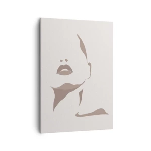 Impression sur toile - Image sur toile - Contour minimaliste du visage d'une femme dans des tons beiges délicats - 50x70cm - Fait de lumière et d'ombre - Décoration murale moderne pour le salon et la chambre ARTTOR