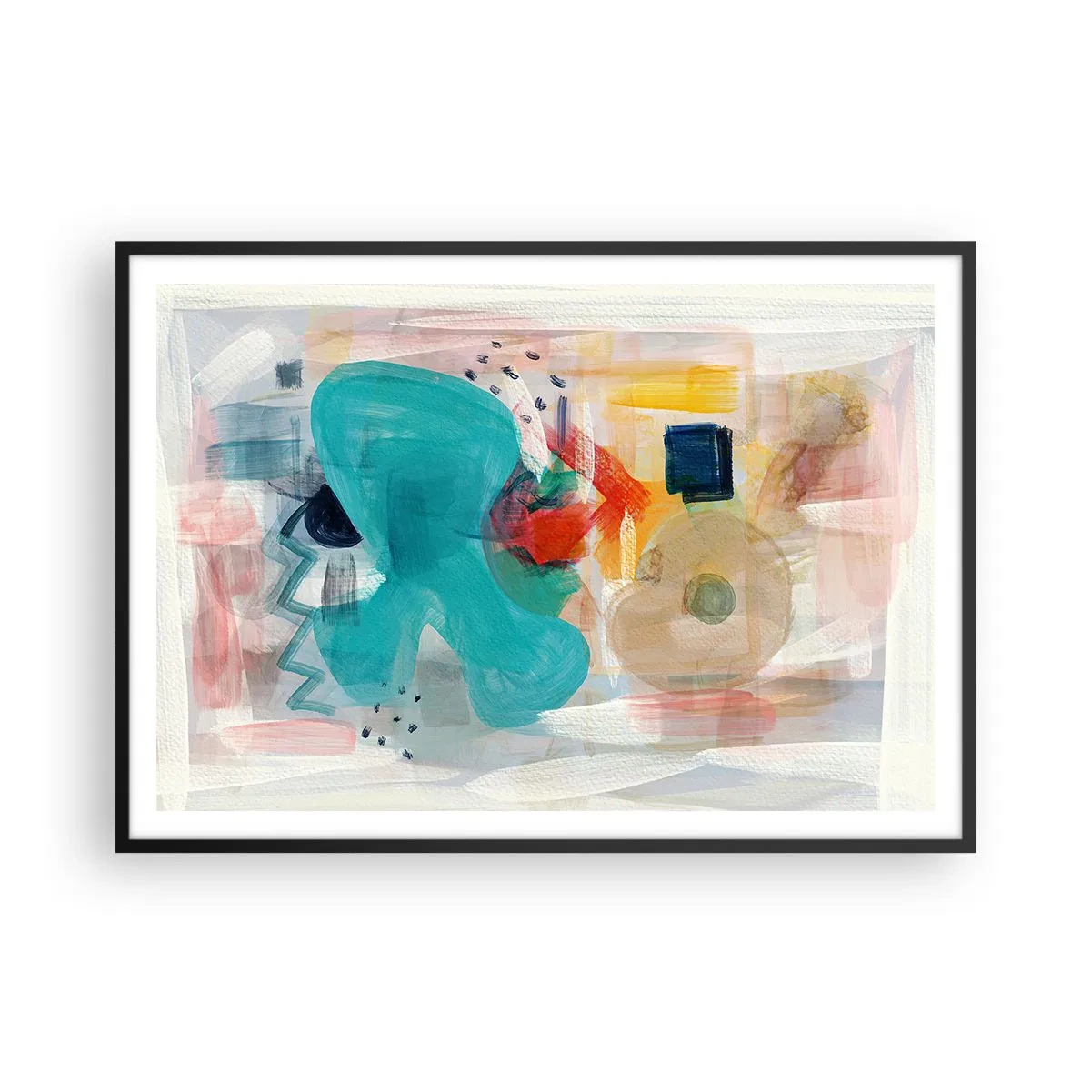 Affiche dans un cadre noir - Poster - Les formes et les couleurs abstraites créent une composition dynamique - 100x70cm - Jeu de couleurs - Décoration murale moderne pour le salon et la chambre ARTTOR