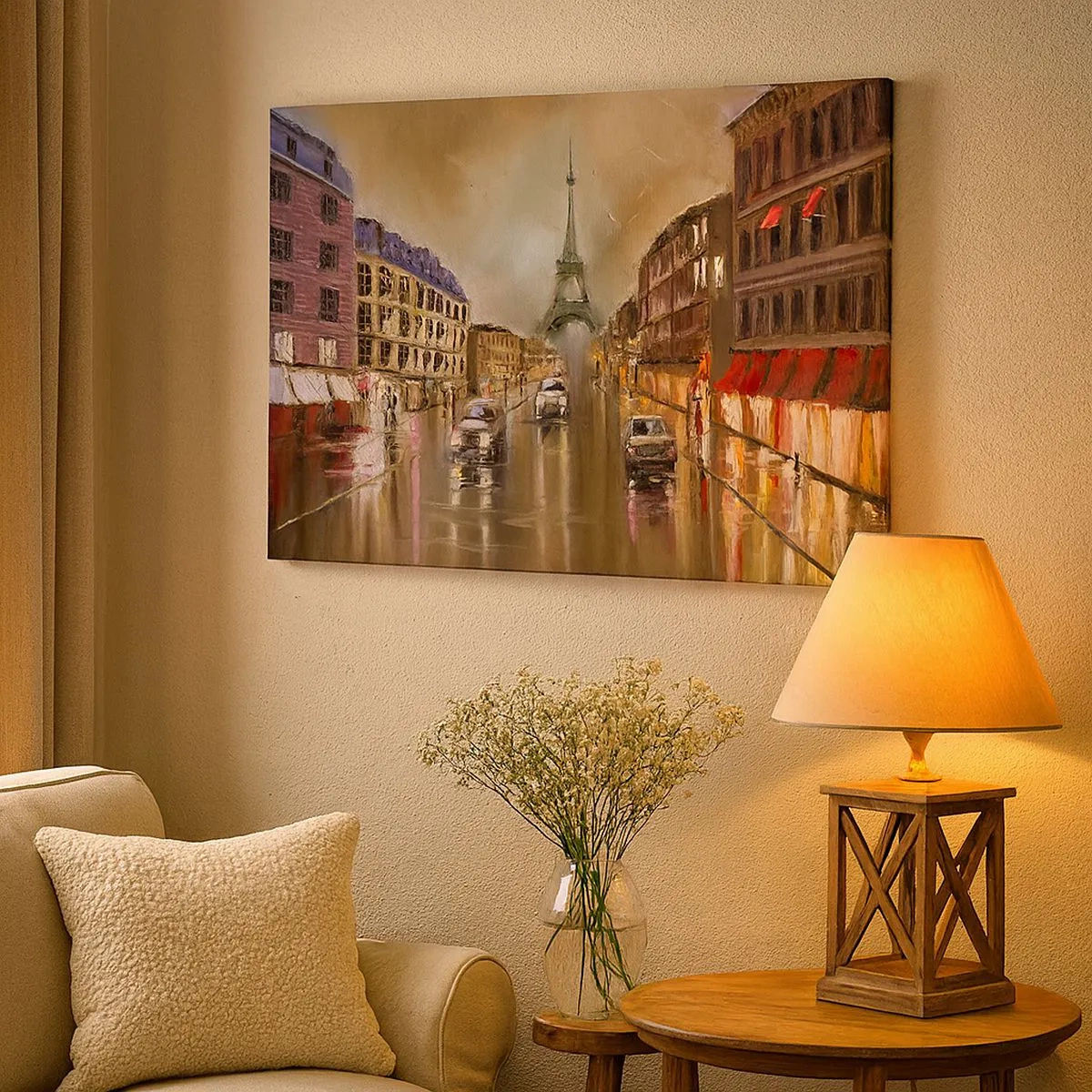 Impression sur toile - Image sur toile - Paysage urbain nocturne de Paris avec vue sur la Tour Eiffel - 70x50cm - Elle seule compte - Décoration murale moderne pour le salon et la chambre ARTTOR