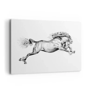 Impression sur toile - Image sur toile - Croquis d'un cheval au galop dynamique sur fond blanc - 120x80cm - Immortalisé au galop - Décoration murale moderne pour le salon et la chambre ARTTOR