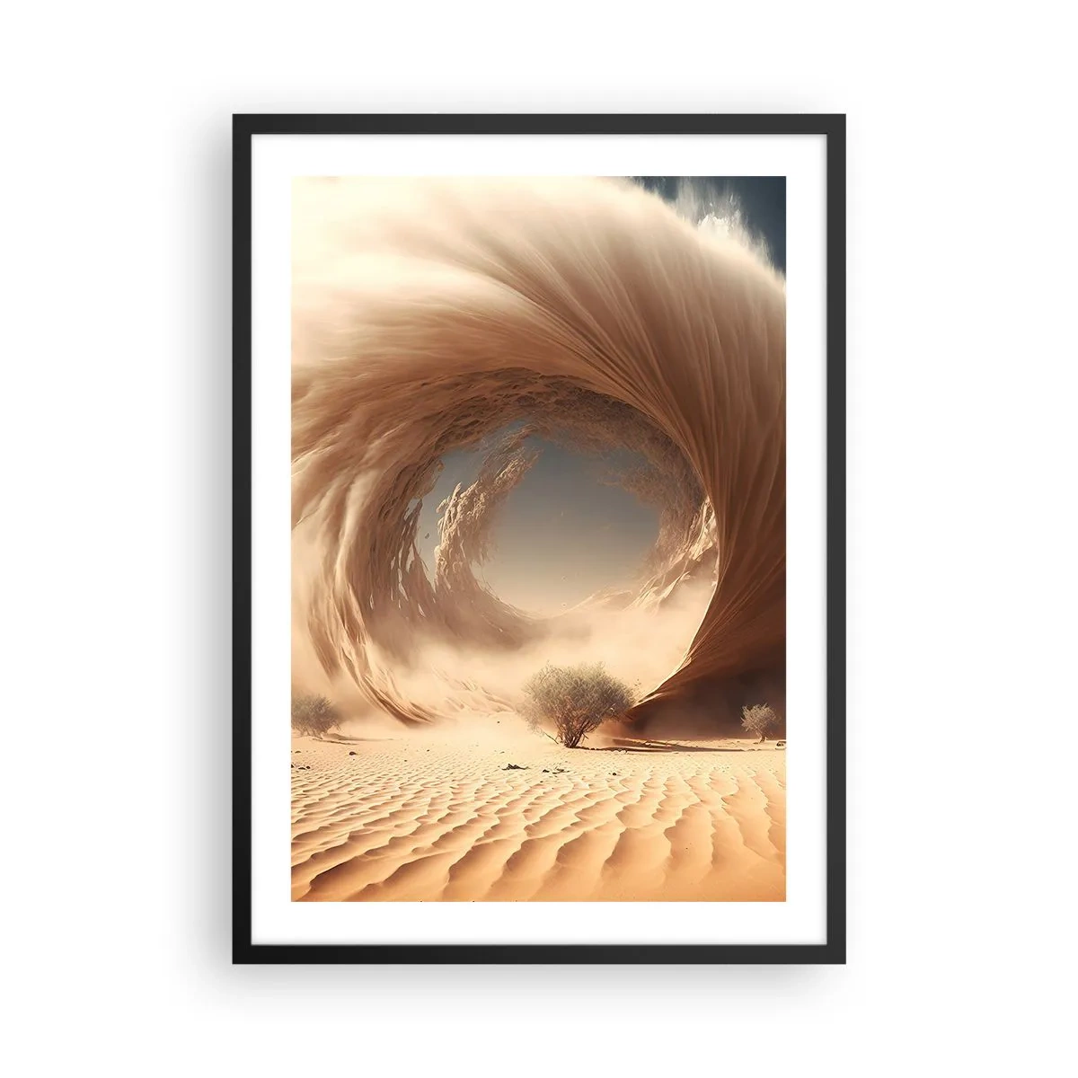 Affiche dans un cadre noir - Poster - Un vortex de sable phénoménal dans le désert - 50x70cm - Portail ouvert - Décoration murale moderne pour le salon et la chambre ARTTOR