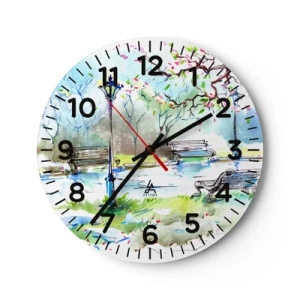 Horloge murale - Pendule murale - Le charme du silence d'un parc - 40x40 cm