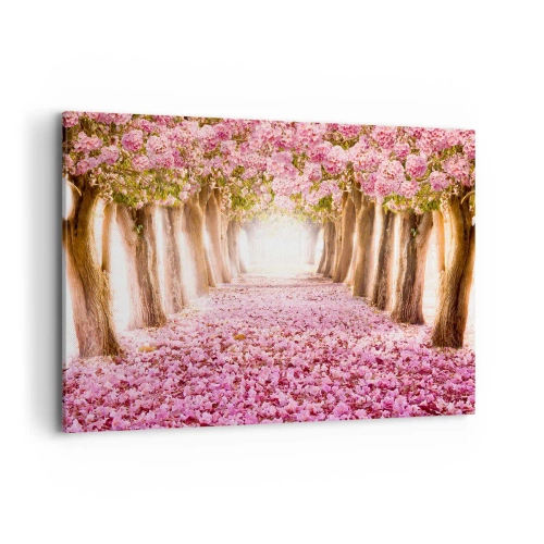 Impression sur toile - Image sur toile - Une avenue d'arbres fleuris aux tons roses - 120x80cm - La route du paradis - Décoration murale moderne pour le salon et la chambre ARTTOR