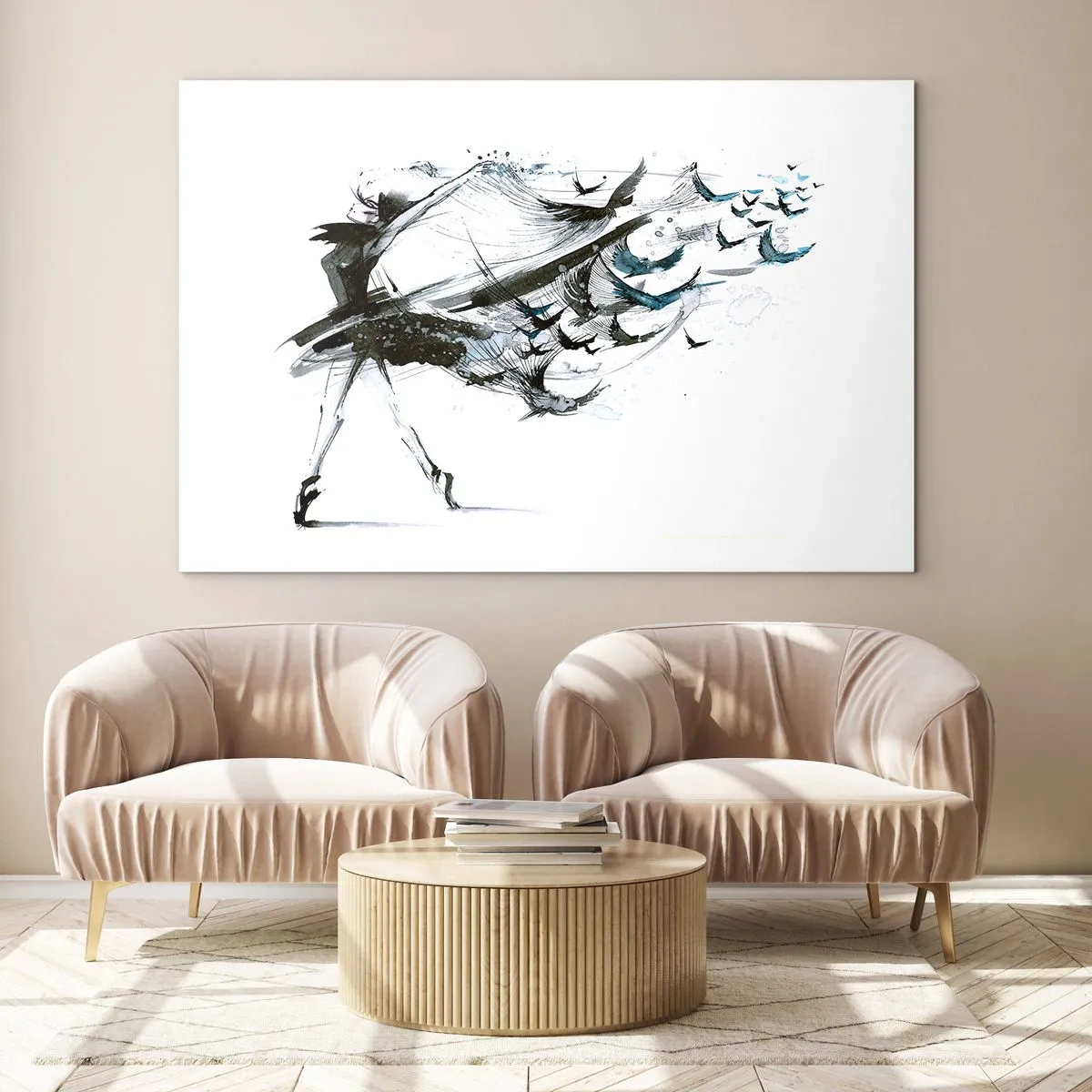 Impression sur verre - Image sur verre - Danseuse en mouvement avec des oiseaux flottants - 100x70cm - La magie de la musique vous libère des envoûtements - Décoration murale moderne pour le salon et la chambre ARTTOR