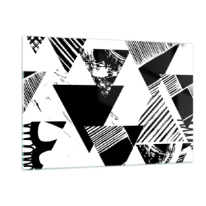 Impression sur verre - Image sur verre - Motifs géométriques noirs et blancs avec des motifs triangulaires - 120x80cm - Pluie de triangles - Décoration murale moderne pour le salon et la chambre ARTTOR